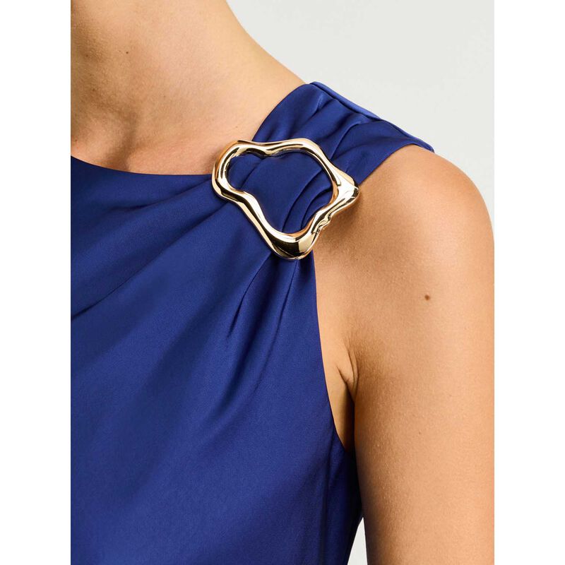 Veronika Maine Washer Satin Gathered Shoulder Midi Dress image number 2